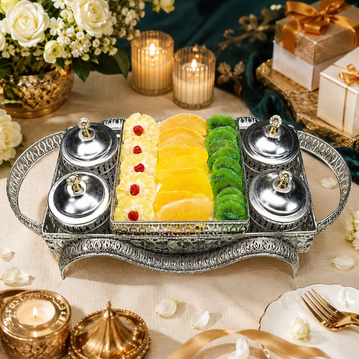 Delhi Wale Royal Silver Dry Fruit & Exotic Fruit Gift Set