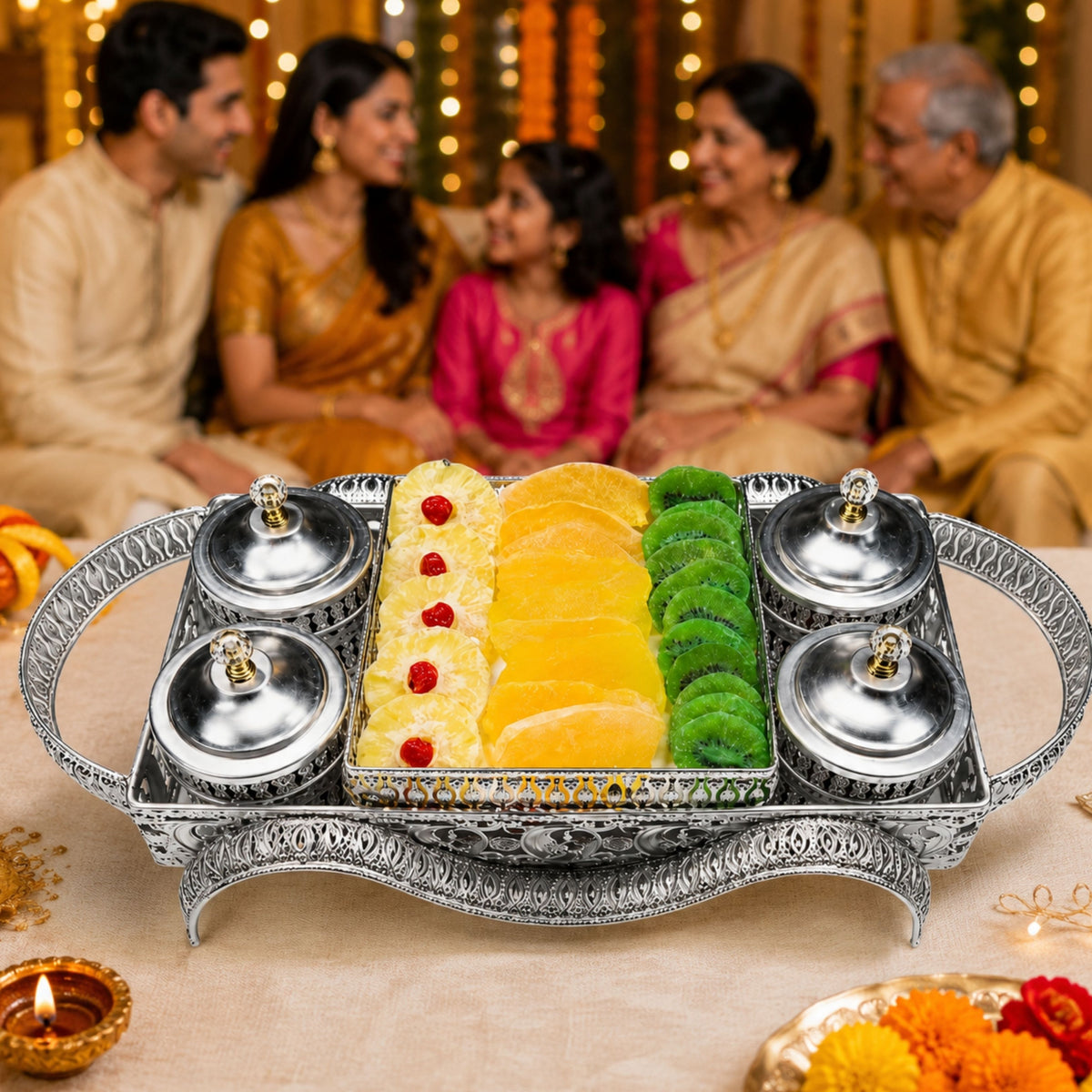 Delhi Wale Royal Silver Dry Fruit & Exotic Fruit Gift Set