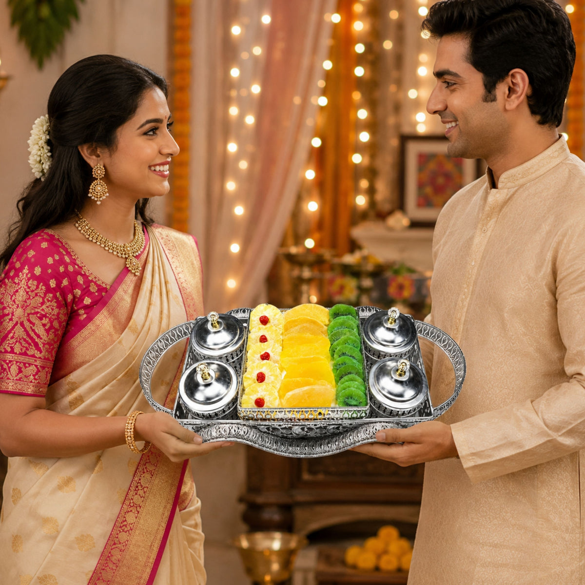 Delhi Wale Royal Silver Dry Fruit & Exotic Fruit Gift Set